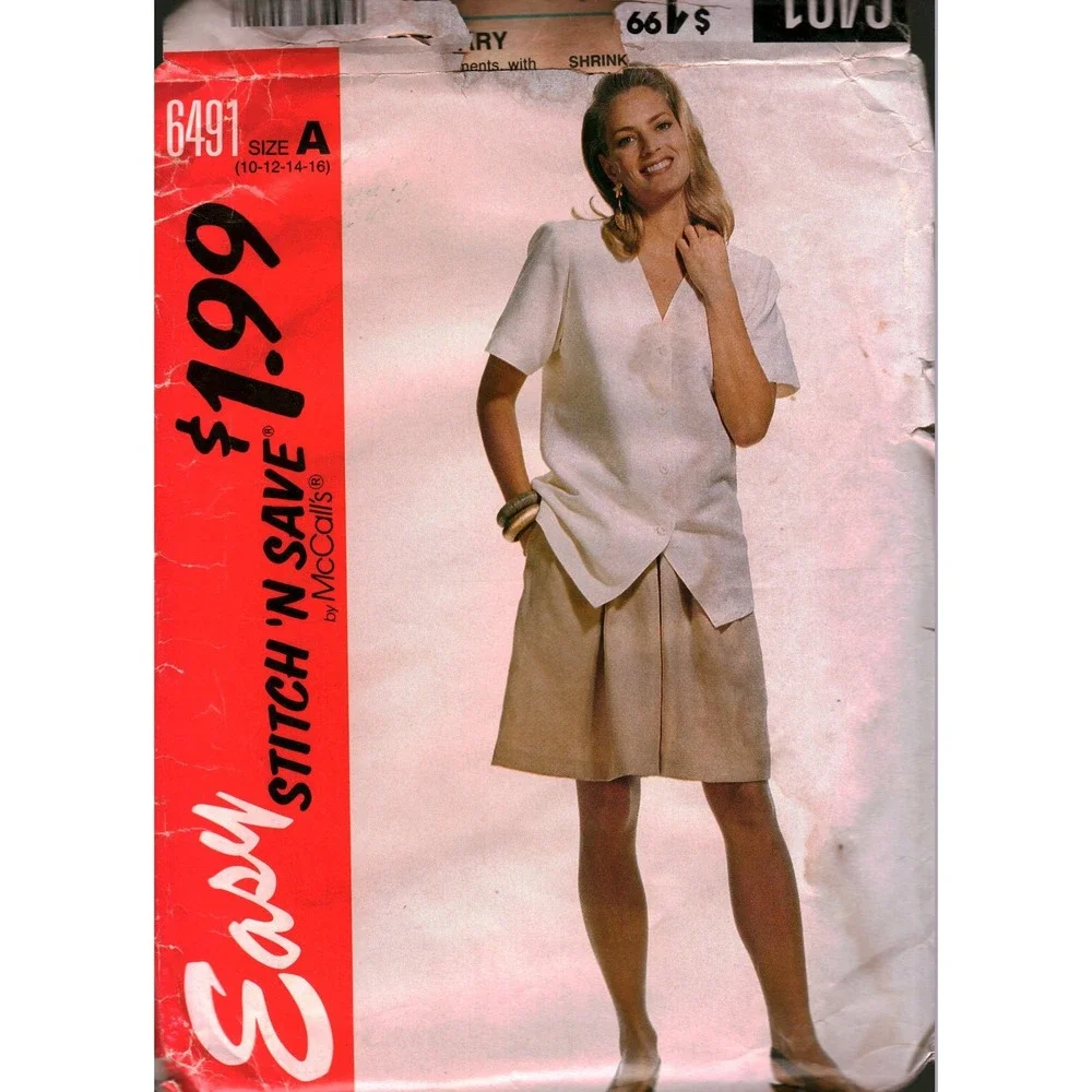 Vintage McCalls 6491 Sewing Pattern Misses Top and Split Skirt Culottes Sz 10-16